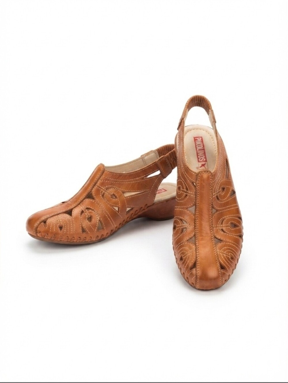 PIKOLINOS Women's Tan Leather Cutout Slingback Clogs Size 37